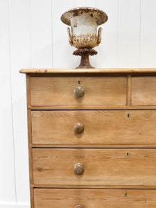 A Large  English Pine Chest of Drawers Dresser with Wooden Knobs  c1890