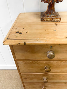 A Large  English Pine Chest of Drawers Dresser with Wooden Knobs  c1890