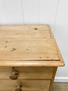 A Large  English Pine Chest of Drawers Dresser with Wooden Knobs  c1890