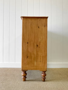 A Large English Pine Chest of Drawers Dresser with Wooden Knobs on Tulip Feet c1890