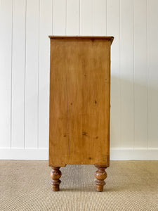 A Large English Pine Chest of Drawers Dresser with Wooden Knobs on Tulip Feet c1890