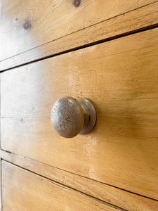 A Large English Pine Chest of Drawers Dresser with Wooden Knobs on Tulip Feet c1890