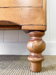 A Large English Pine Chest of Drawers Dresser with Wooden Knobs on Tulip Feet c1890