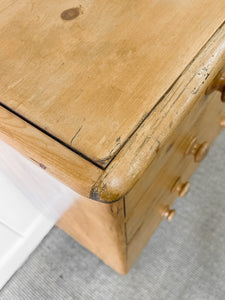 A Large English Pine Chest of Drawers Dresser with Wooden Knobs on Tulip Feet c1890