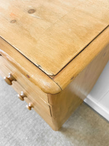 A Large English Pine Chest of Drawers Dresser with Wooden Knobs on Tulip Feet c1890