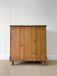 A Large English Pine Chest of Drawers Dresser with Wooden Knobs on Tulip Feet c1890