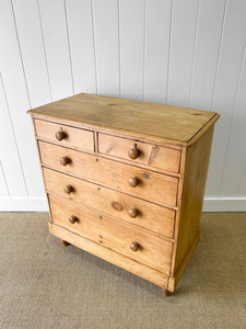 A Large English Pine Chest of Drawers Dresser with Wooden Knobs on Tulip Feet c1890