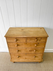 A Large English Pine Chest of Drawers Dresser with Wooden Knobs on Tulip Feet c1890