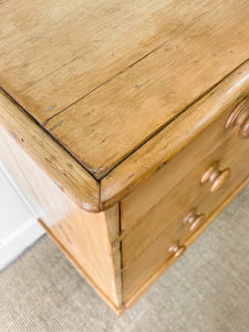 A Large English Pine Chest of Drawers Dresser with Wooden Knobs on Tulip Feet c1890