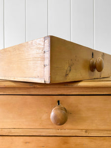 A Large English Pine Chest of Drawers Dresser with Wooden Knobs on Tulip Feet c1890