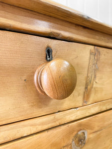 A Large English Pine Chest of Drawers Dresser with Wooden Knobs on Tulip Feet c1890