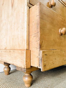 A Large English Pine Chest of Drawers Dresser with Wooden Knobs on Tulip Feet c1890