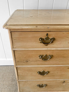 A Good Antique English Pine Chest of Drawers Dresser with Brass Hardware c1890