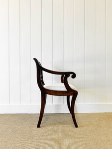 A Stunning English 18th Century Mahogany Occasional Arm Chair Newly Upholstered