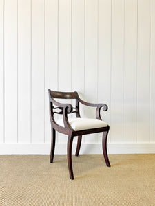 A Stunning English 18th Century Mahogany Occasional Arm Chair Newly Upholstered