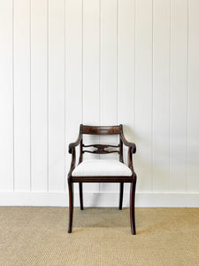 A Stunning English 18th Century Mahogany Occasional Arm Chair Newly Upholstered