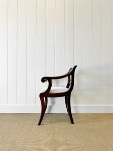 A Stunning English 18th Century Mahogany Occasional Arm Chair Newly Upholstered