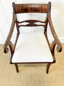 A Stunning English 18th Century Mahogany Occasional Arm Chair Newly Upholstered