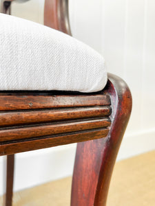 A Stunning English 18th Century Mahogany Occasional Arm Chair Newly Upholstered