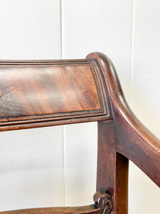 A Stunning English 18th Century Mahogany Occasional Arm Chair Newly Upholstered