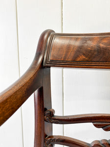 A Stunning English 18th Century Mahogany Occasional Arm Chair Newly Upholstered