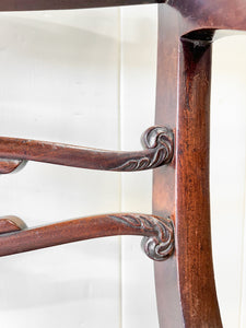 A Stunning English 18th Century Mahogany Occasional Arm Chair Newly Upholstered