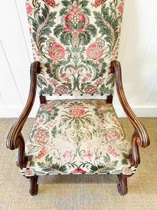 A Lovely Pair of Antique French Walnut Upholstered Arm Chairs c1850