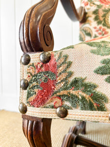 A Lovely Pair of Antique French Walnut Upholstered Arm Chairs c1850