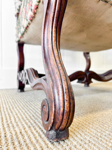 A Lovely Pair of Antique French Walnut Upholstered Arm Chairs c1850