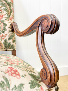 A Lovely Pair of Antique French Walnut Upholstered Arm Chairs c1850