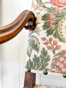 A Lovely Pair of Antique French Walnut Upholstered Arm Chairs c1850