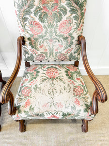 A Lovely Pair of Antique French Walnut Upholstered Arm Chairs c1850