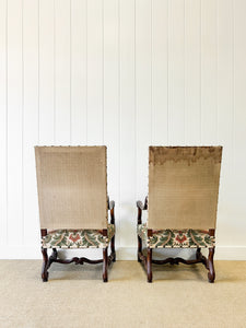 A Lovely Pair of Antique French Walnut Upholstered Arm Chairs c1850