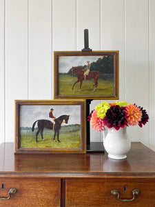 A Small Pair of Early 19th Century English Horse and Jockey Paintings