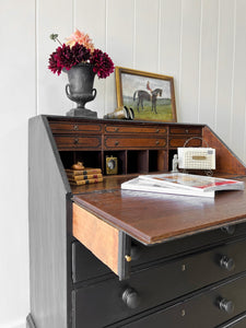 A Beautiful Black English Oak Drop Front Desk