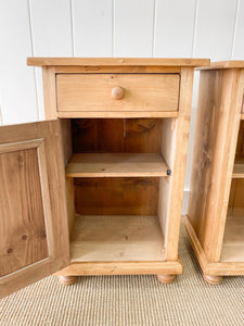 A Charming Pair of English Pine Nightstands with Bun Feet