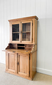 An Antique 19th Century French Pine Bookcase Cabinet Secretary Desk