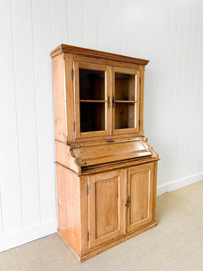 An Antique 19th Century French Pine Bookcase Cabinet Secretary Desk