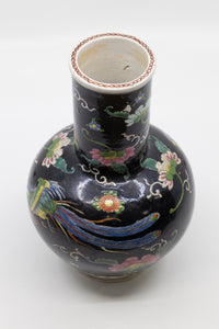 Famille Noir Black Chinese Vase with Bird and Floral Paintings c1900