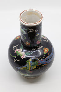 Famille Noir Black Chinese Vase with Bird and Floral Paintings c1900