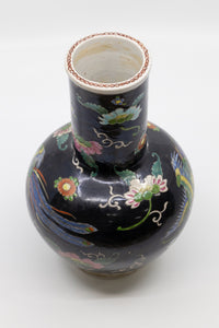 Famille Noir Black Chinese Vase with Bird and Floral Paintings c1900