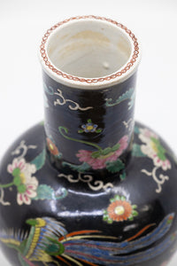 Famille Noir Black Chinese Vase with Bird and Floral Paintings c1900