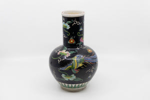 Famille Noir Black Chinese Vase with Bird and Floral Paintings c1900