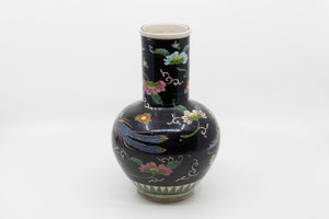 Famille Noir Black Chinese Vase with Bird and Floral Paintings c1900