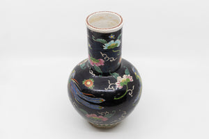 Famille Noir Black Chinese Vase with Bird and Floral Paintings c1900