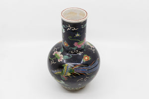 Famille Noir Black Chinese Vase with Bird and Floral Paintings c1900