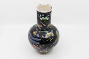 Famille Noir Black Chinese Vase with Bird and Floral Paintings c1900