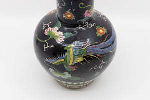 Famille Noir Black Chinese Vase with Bird and Floral Paintings c1900