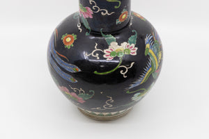 Famille Noir Black Chinese Vase with Bird and Floral Paintings c1900