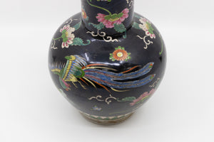 Famille Noir Black Chinese Vase with Bird and Floral Paintings c1900